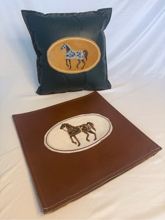 Other - Leather decorative pillow with Equestrian Horse plush embroidered Appliqué.